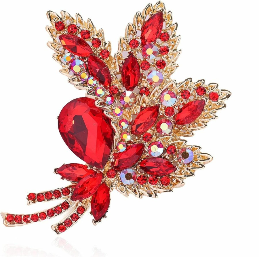 YOQUCOL Yoqucol Big Large Brooch Pin Austrian Crystal Leaf Shape Bouquet Rhinestone Scarf Decoration Wreath Cloth Brooches Pins For Women Girls Best