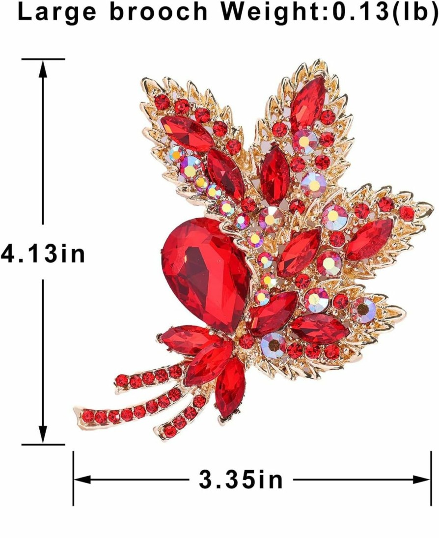 YOQUCOL Yoqucol Big Large Brooch Pin Austrian Crystal Leaf Shape Bouquet Rhinestone Scarf Decoration Wreath Cloth Brooches Pins For Women Girls Best