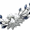 GUMEGE Blue Crystal Flower Brooch Rhinestone Plant Party Office Brooch Lapel Pins Pearl Brooches For Women Men Dress Coat Accessories Gifts Clearance