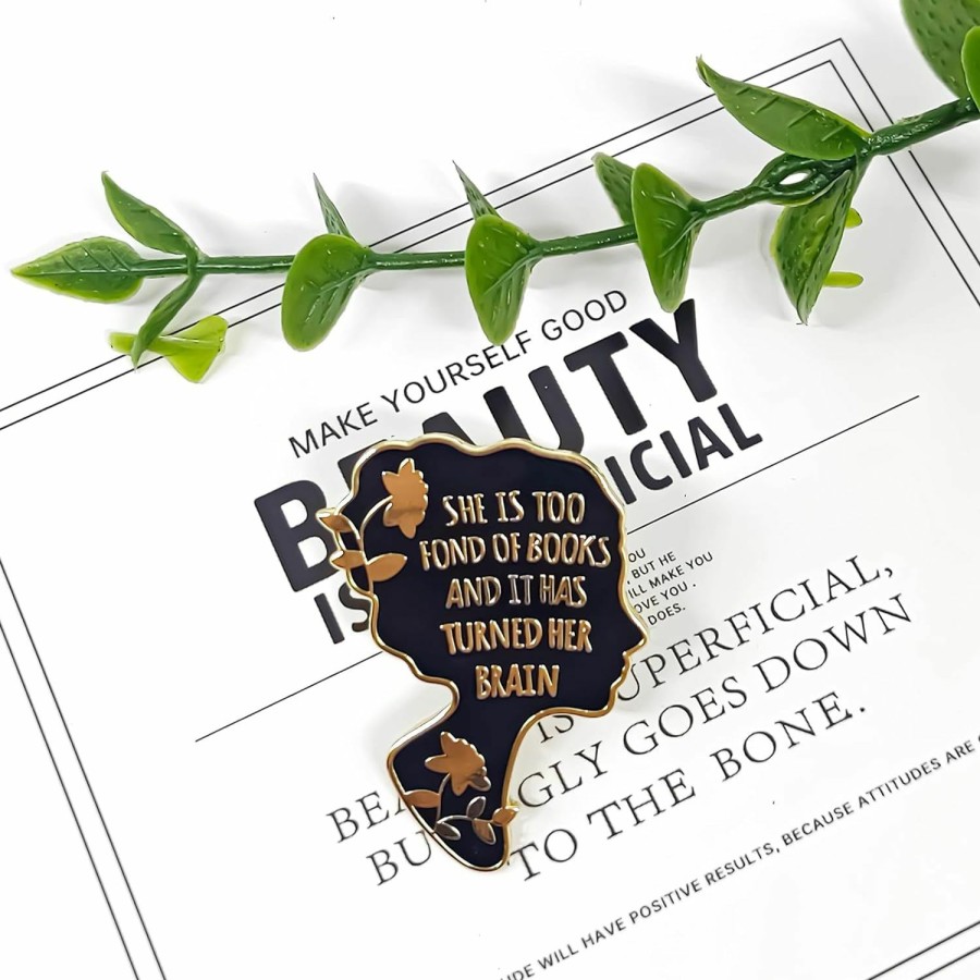 SKYFENGCN She Is Too Fond Of Books And It Has Turned Her Brain - Literature Series - Enamel Lapel Pin - Plated Badge For Clothing, Bags, And Lanyards Hot