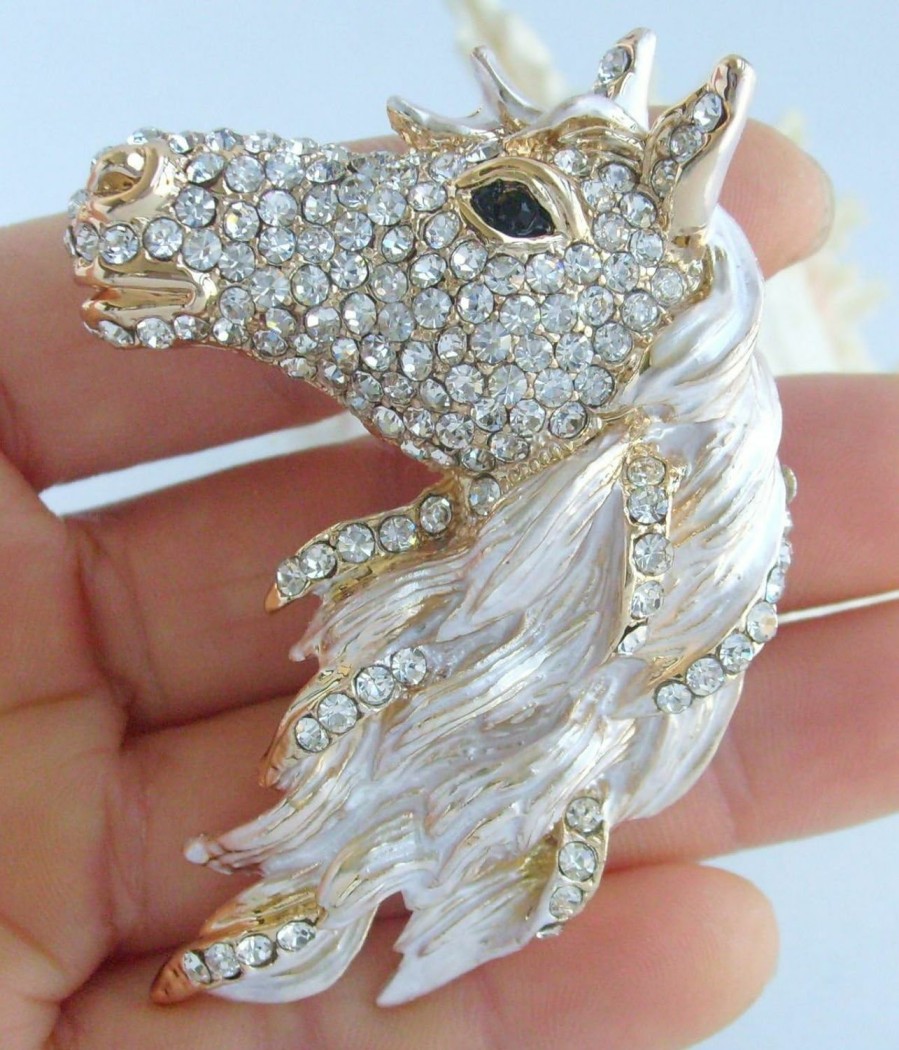 Animal brooch-Sindary Jewelry Sindary Art Style 2.76\" Horse Brooch Pin Enamel Brooch Pendant Rhinestone Crystal Bz6535 Online