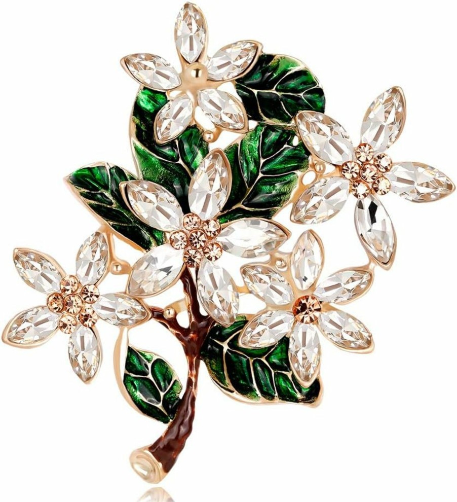 GYAYU Womens Flower Green Leaf Rhinestone Brooch Pin Best