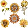 Junkin Junkin 6 Pcs Sunflower Brooch Pins Rhinestones Crystal Brooches Gold Pins For Hats Elegant Crystal Brooch Pins For Women Vintage Bee Pin New