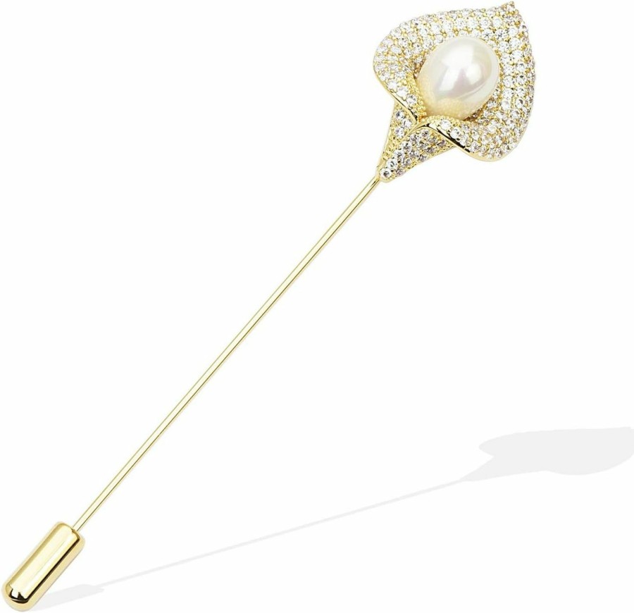 YYBONNIE Yybonnie Crystal Rhinestone Calla Lily Floral Boutonniere Lapel Stick Pin Brooch Cardigan Scarf Tie Pin Clearance