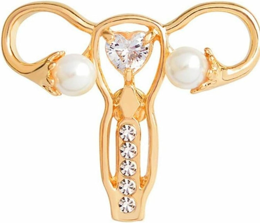 AILUOR Ailuor Personality Female Body Organ Uterus Ovary Crystal Gynecology Medicine Symbol Pearl Brooch Pin For Gynecologist Medical Doctors Nurse Gifts Jewelry Clearance