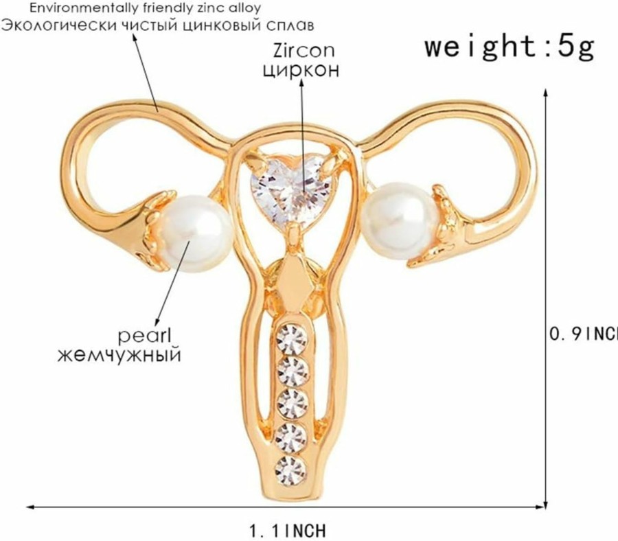 AILUOR Ailuor Personality Female Body Organ Uterus Ovary Crystal Gynecology Medicine Symbol Pearl Brooch Pin For Gynecologist Medical Doctors Nurse Gifts Jewelry Clearance