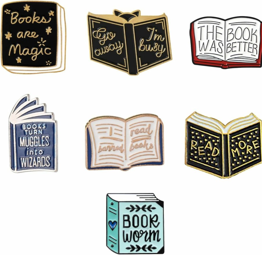 GFLPO 7 Pieces Book Pins Cartoon Books Enamel Pins Book Lovers Gifts Book Badges Books Brooches Decorative Lapel Pins For Backpacks Clothing Bags Jackets Learning Gifts For Teacher Student Book Lovers New