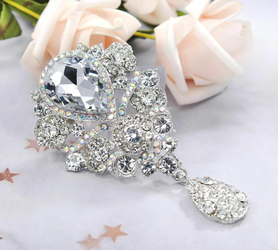 Gyn&Joy Gyn&Joy Women'S Austrian Crystal Bouquet Flower Teardrop Large Gorgeous Brooch Pin Best