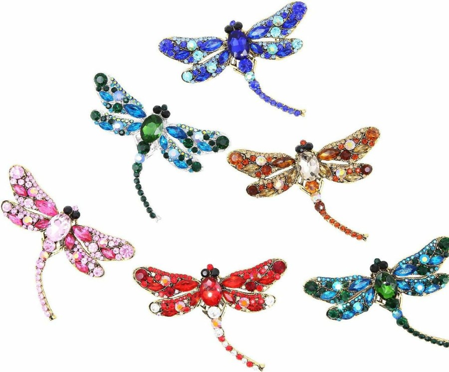 Apol Apol Set Of 6 Dragonfly Themed Fashion Enamel Crystal Rhinestones Brooch Pin For Women Jewelry Clothes Dress Scarf Decoration Clearance