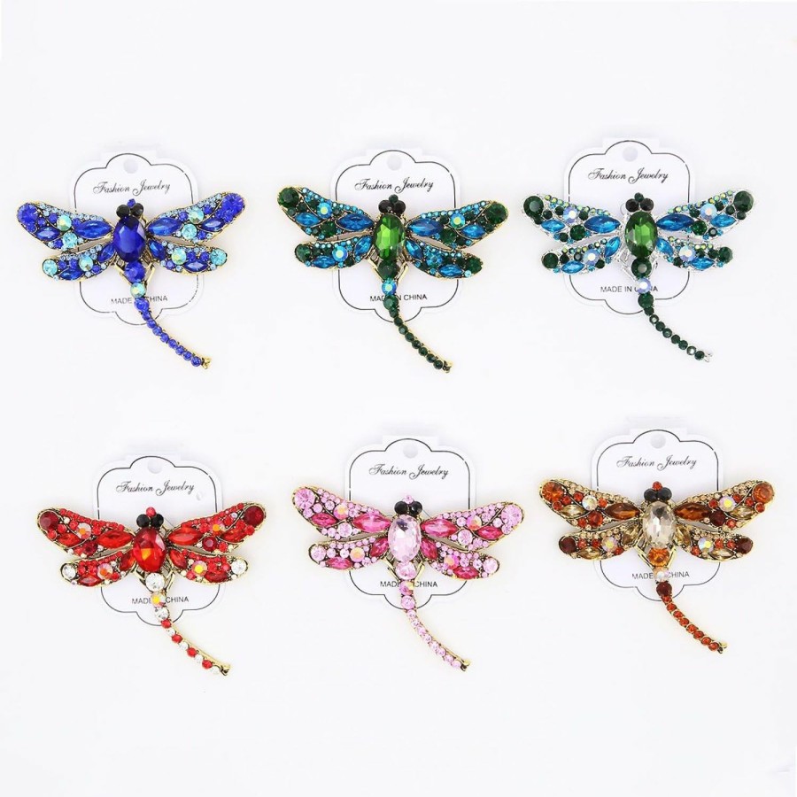 Apol Apol Set Of 6 Dragonfly Themed Fashion Enamel Crystal Rhinestones Brooch Pin For Women Jewelry Clothes Dress Scarf Decoration Clearance