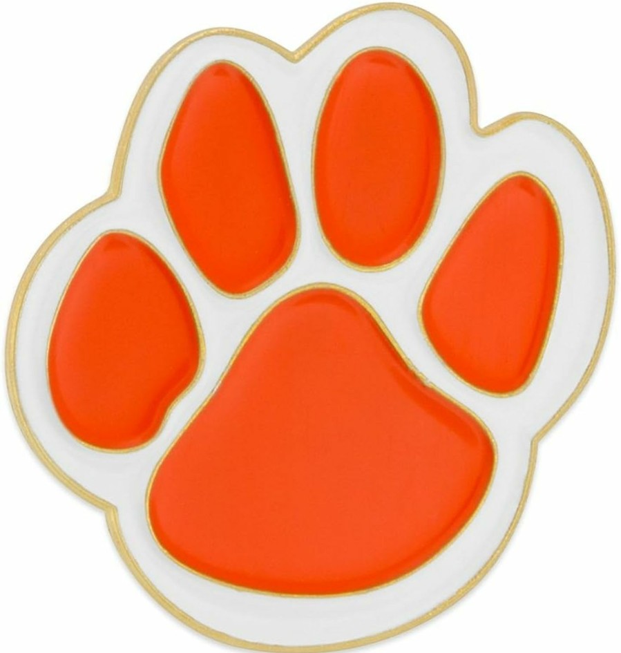 PinMart Pinmart'S Orange And White Animal Paw Print School Mascot Enamel Lapel Pin Wholesale