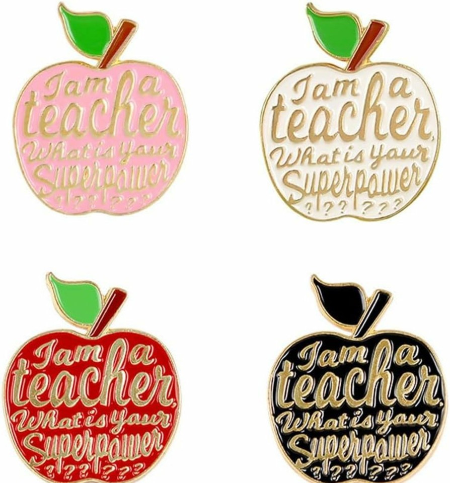 FOTN Teacher'S Day Brooch Set Appreciation Gift Brooch Enamel Lapel Pin Set Apple Pins Cartoon Badge Cute Teacher'S Superpowers Badge College Style Teacher'S Day Fruit Badges Jewelry Gift Clearance