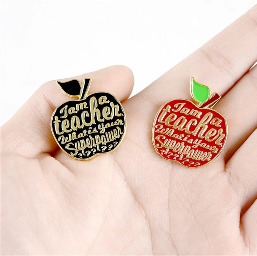 FOTN Teacher'S Day Brooch Set Appreciation Gift Brooch Enamel Lapel Pin Set Apple Pins Cartoon Badge Cute Teacher'S Superpowers Badge College Style Teacher'S Day Fruit Badges Jewelry Gift Clearance