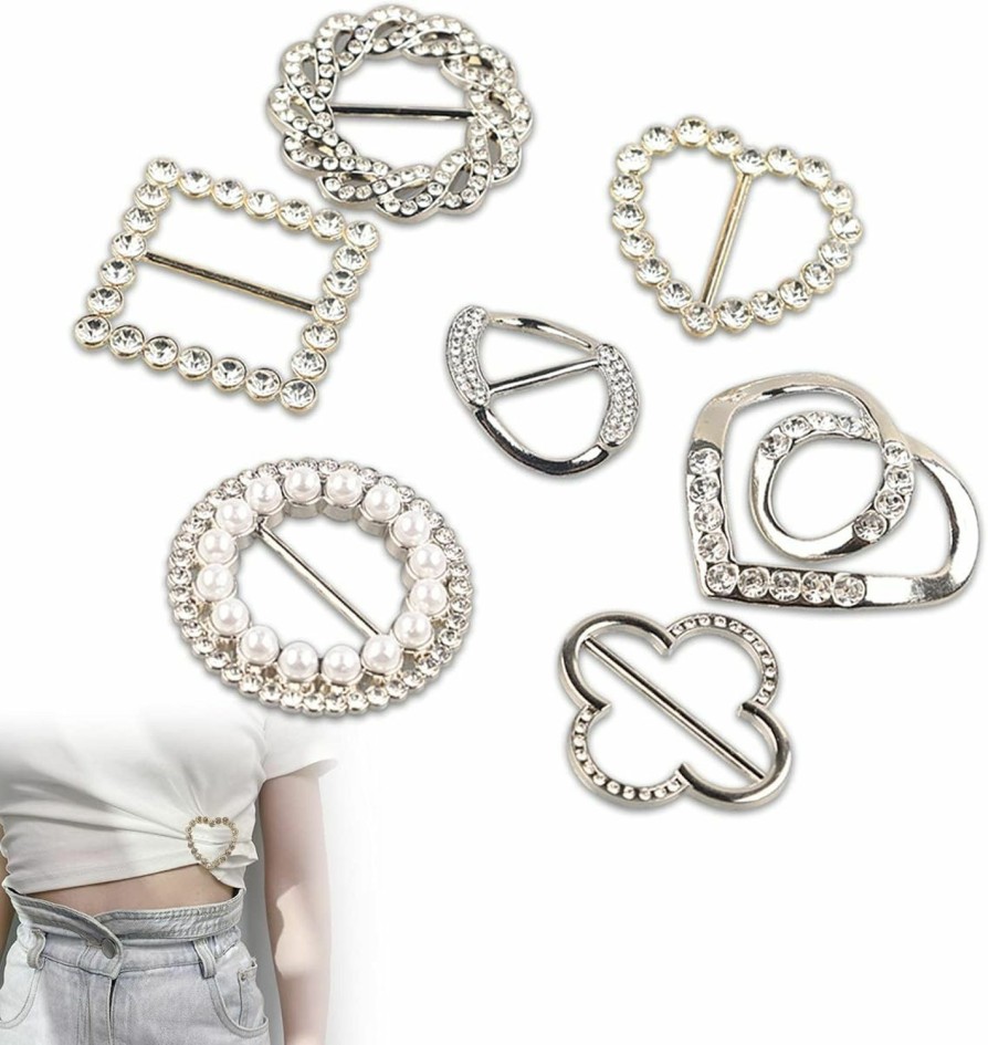 ZUKIBO Zukibo 7 Pcs Fashion Metal Round T-Shirt Clips Buckle Rings Clip Clothes Clip Rings Lady Silk Scarf Tie Ring With Rhinestone And Pearl Hot