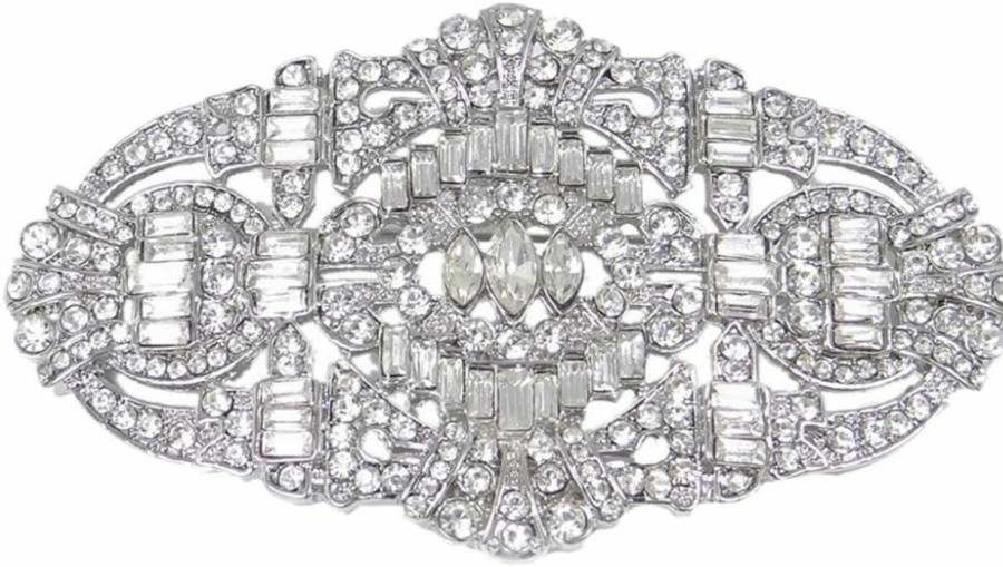 EVER FAITH Ever Faith Austrian Crystal Wedding Art Deco Buckle Brooch Clear New