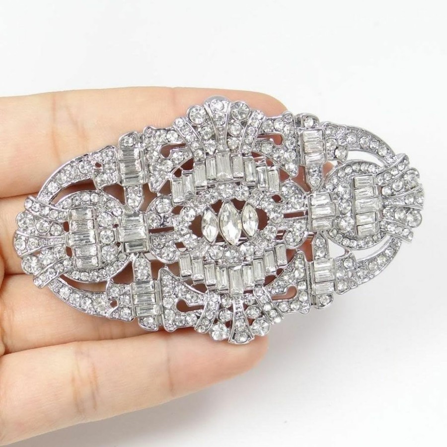 EVER FAITH Ever Faith Austrian Crystal Wedding Art Deco Buckle Brooch Clear New