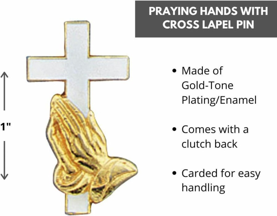 Autom Autom Cross & Praying Hands Gold Plated Lapel Pin Clearance