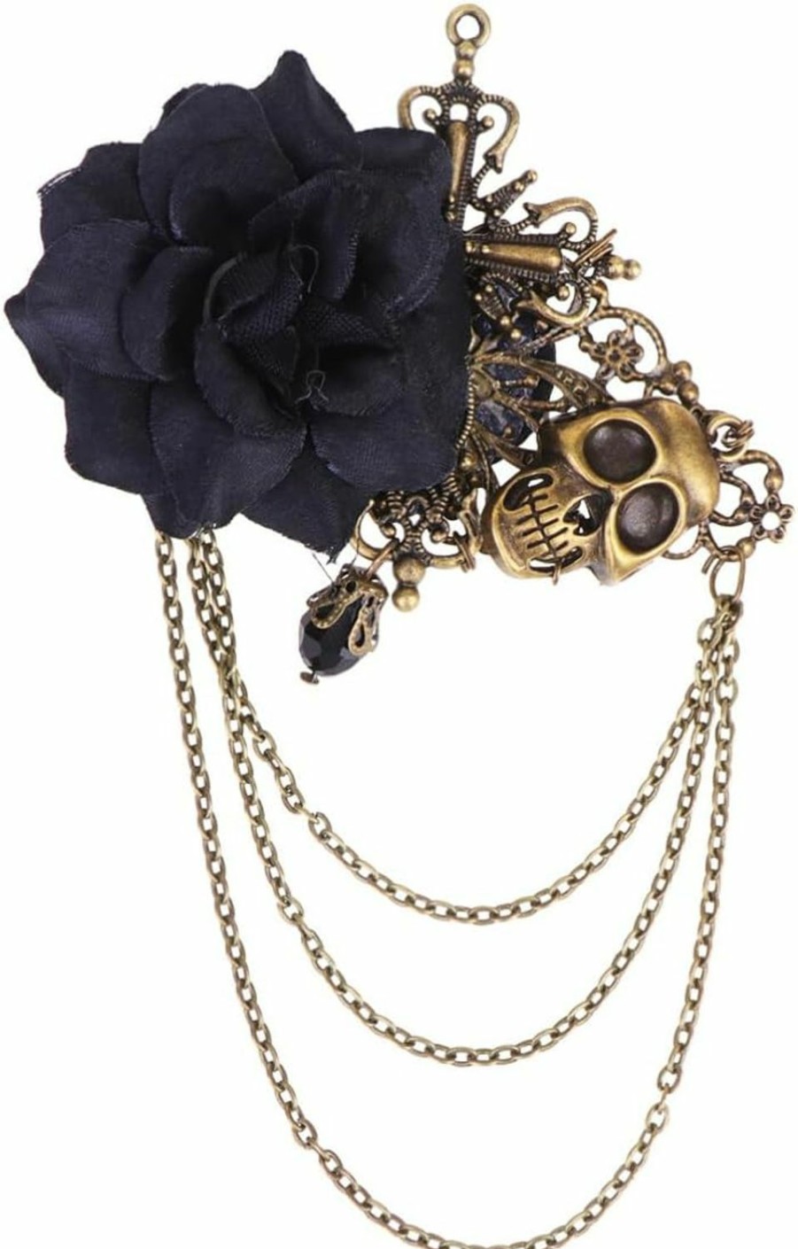 Lurrose Lurrose Gothic Brooch Chain Vintage Skull Flower Chain Pin Hanging Chain Brooch Lapel Pin For Women Men Halloween Costume Party (Black) Best