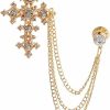 Generic Vintage Cross Tassel Chain Brooch Collar Pin,Crystal Rhinestone Cross Long Chain Lapel Pin,Suit Coat Breastpin Jewelry For Women Men Hot