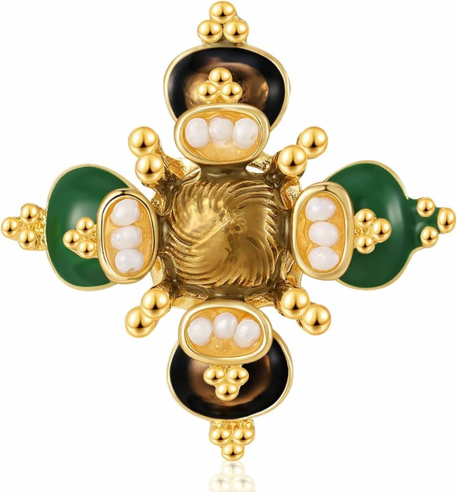 Yumikoo Retro Pearl Cross Brooch Pins For Women Fashion New