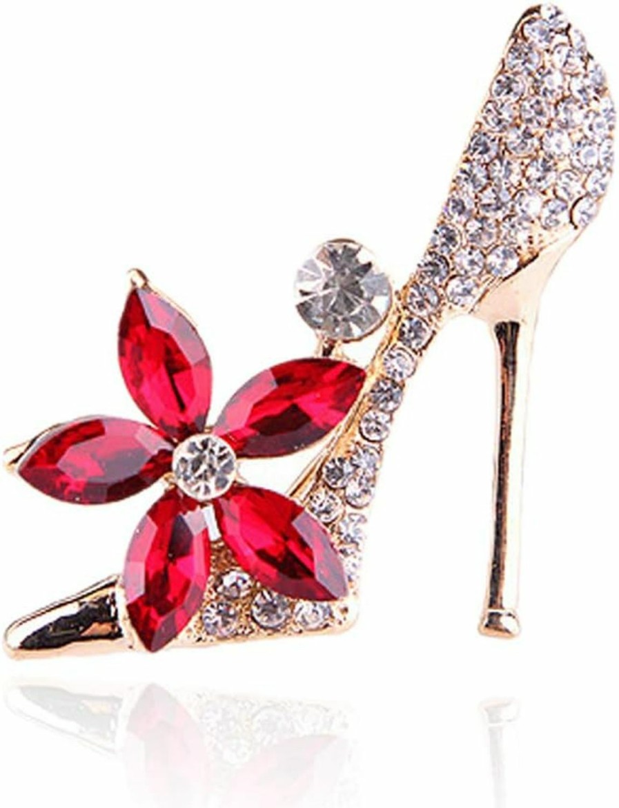 BeeGift Crystal Shoes Brooch Pins Jewelry Gift For Women Lady, Gold Plated Cubic Austrian Crystal Fashion High-Heel Shoes Brooch Pins Jewelry Gift New