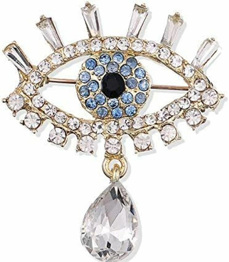 ROFARSO Rofarso Lucky Charm Evil Eye With Tears Aojo Brooch Pin For Women Fully-Jewelled With Rhinestone Crystal For Wedding Party Prom Gift Accessories For Shawl Scarf Buckle Sweater Cardigan Best