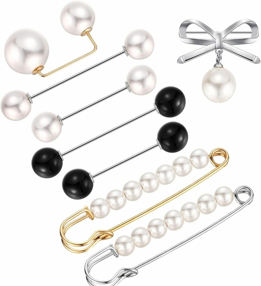 Jetec Jetec 8 Pieces Sweater Shawl Clips Scarf Collar Pin Faux Pearl Brooch Pins, Safety Pins For Women Girls Clothing Dress Pants Skirt Cardigan Collar Hot