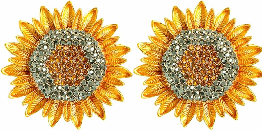 Finduat Finduat 2 Pcs Sunflower Brooch Pins For Women Color Crystal Rhinestones Retro Handmade Elegant New