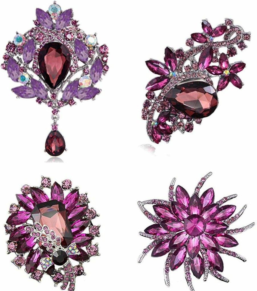 Ezing Ezing 4Pcs Purple Crystal Rhinestone Brooches For Wedding Bouquet Decoration Wholesale