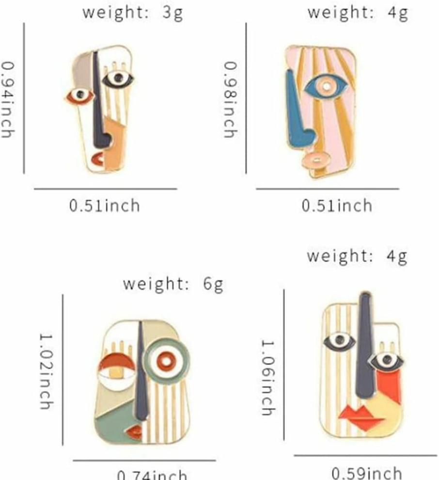 KAWADU 4Pcs Art Mask Enamel Pin Brooch Individual Metal Badge Lapel Pin Abstract Face Mask Pin Set Collar Pin Fashion Jewelry Clothes Bag Accessories Best