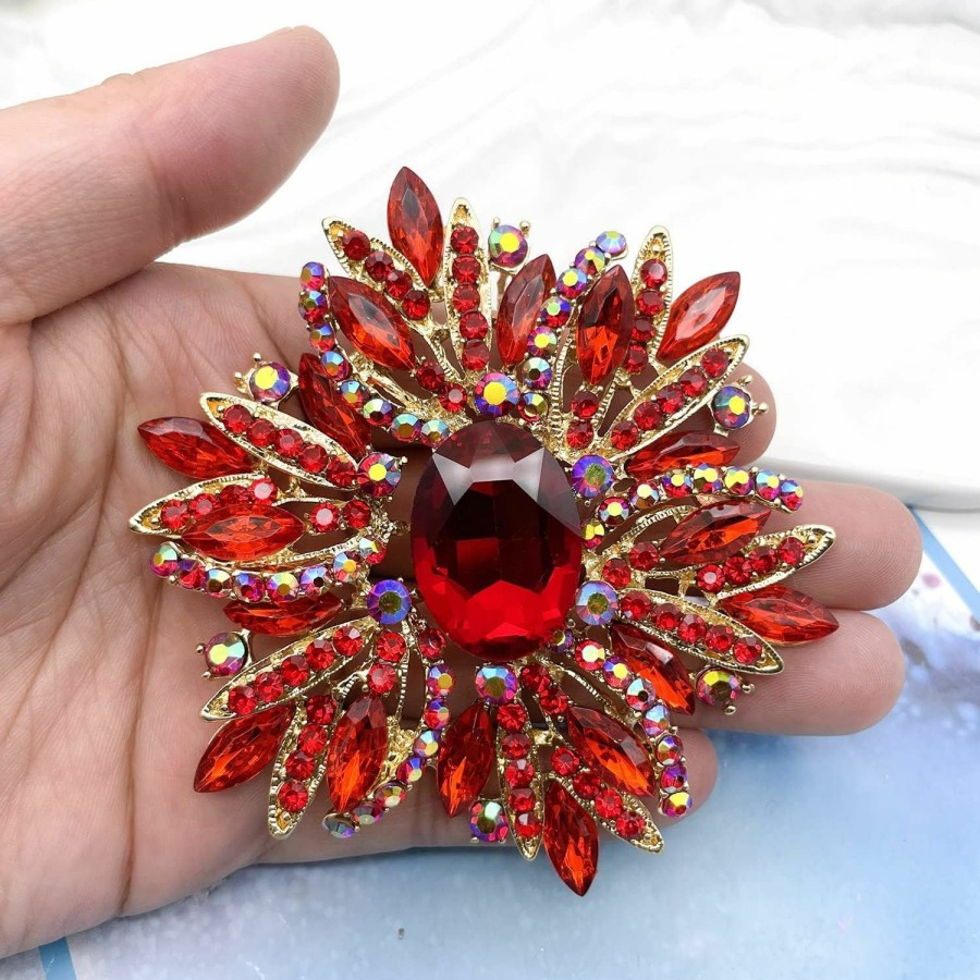 YOQUCOL Yoqucol Sunflower Shape Crystal Big Large Heavy Brooch Pin Rhinestone Scarf Decoration Corsage Cloth Pin For Women Girls Best