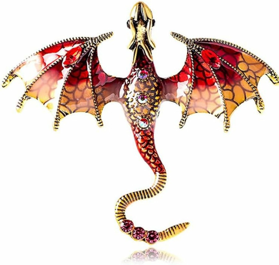 XUN Zhe Enamel Pterosaur Dragon Brooch Pin,Colorful Rhinestone Dinosaur Animal Suit Lapel Pin Crystal Dragon Wings Badge Coat Pin Jewelry For Women Men Hot