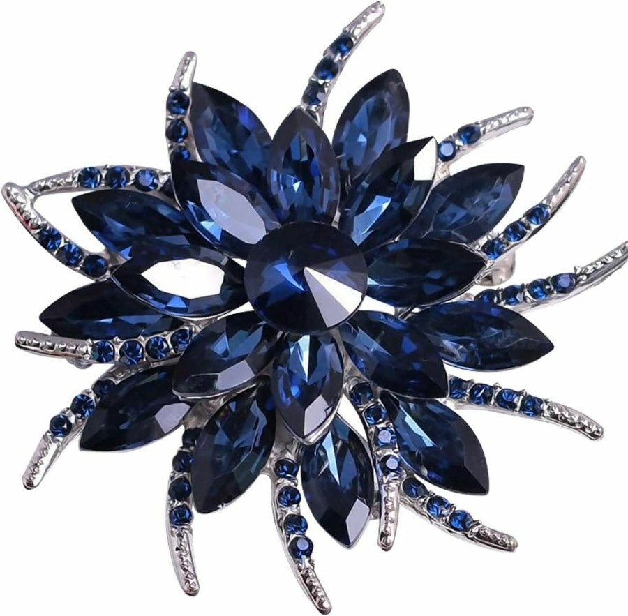 Merdia Merdia Flower Brooches Pin For Women Brides Created Crystal Brooch Blue Clearance