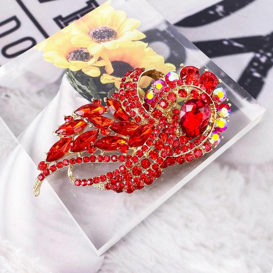 LAXPICOL Laxpicol Vintage Clear Austrian Crystal Elegant Flower Bouquet Wing Brooch For Women Best