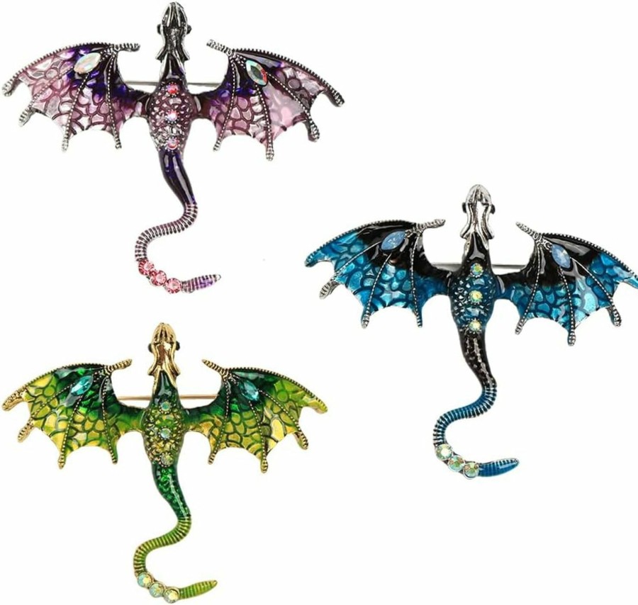 Opexicos Opexicos 3Pcs Enamel Fly Dragon Brooch Party Sky Blue Green Violet Gifts For Women Best