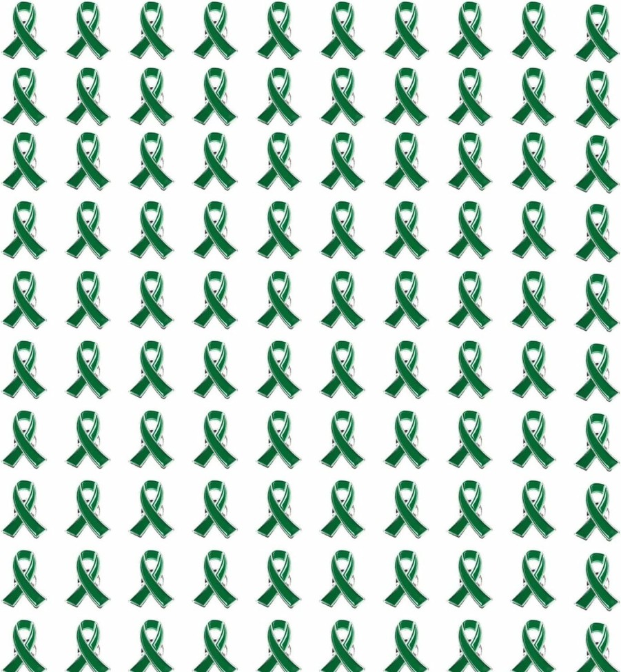 Mzztino 100Pcs Green Awareness Ribbon Pins Mental Health Awareness Enamel Lapel Pin Green Ribbon Brooch Hope Pins Best