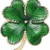 NewZenro Minimalist Four Leaf Clover Green Enamel Brooch Lapel Pins For Women Girls Men Vintage Flower Shamrock Brooches Lucky Banquet Decor Dress Clothes Accessories St Patrick'S Day Holiday Jewelry Gift Hot