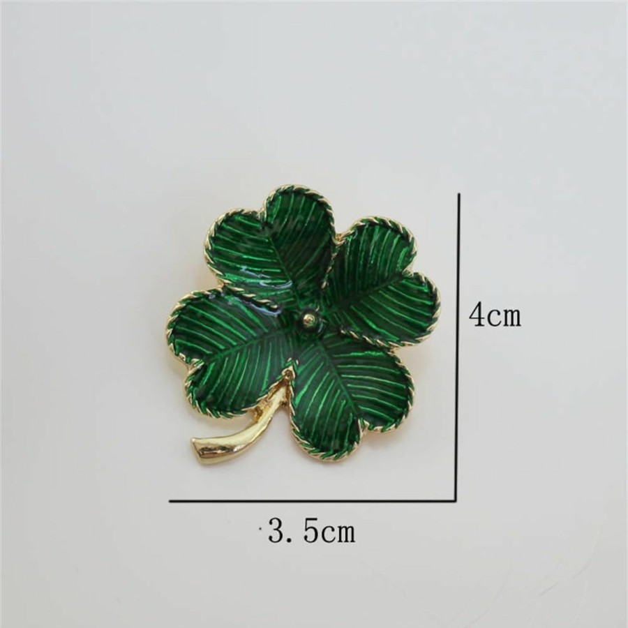 NewZenro Minimalist Four Leaf Clover Green Enamel Brooch Lapel Pins For Women Girls Men Vintage Flower Shamrock Brooches Lucky Banquet Decor Dress Clothes Accessories St Patrick'S Day Holiday Jewelry Gift Hot