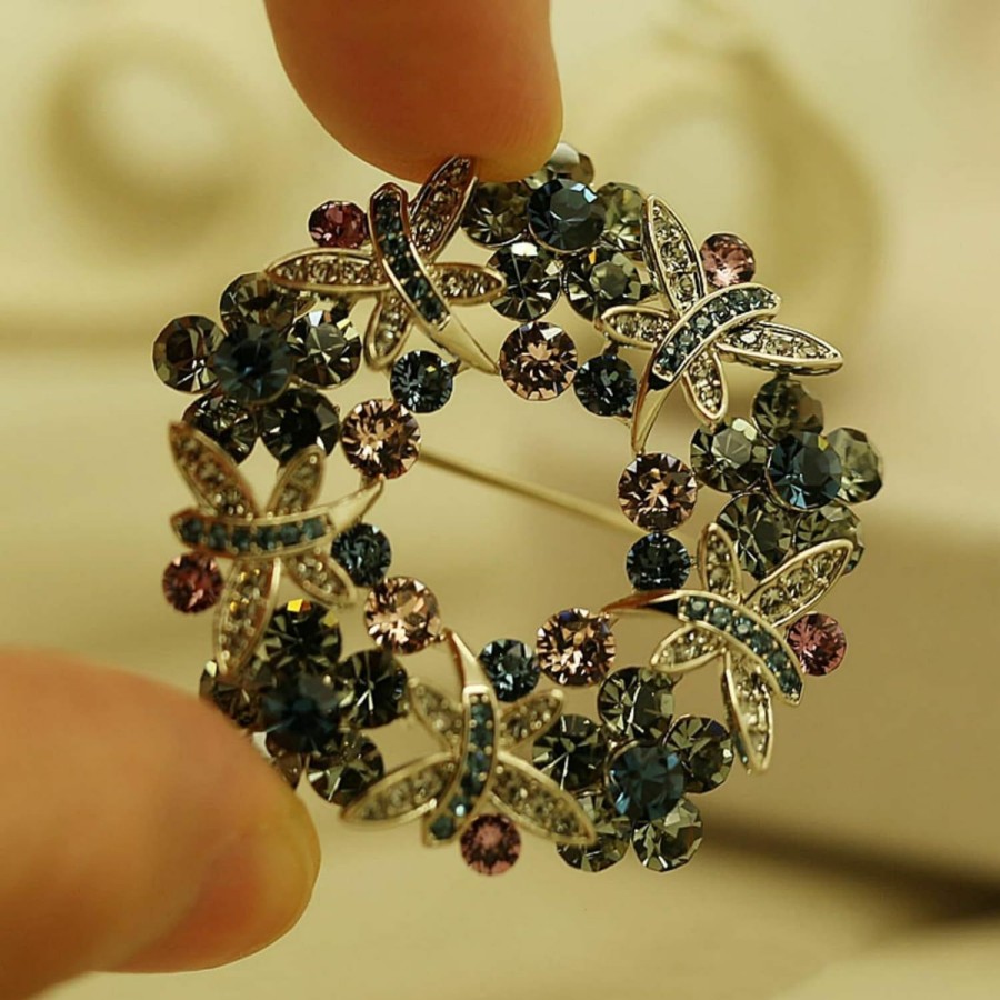 EUDAIMIA Brooch Pins Butterfly Bauhinia Flower Crystal Rhinestone Lapel Brooches For Women Girls Fashion Jewelry Gift Clearance