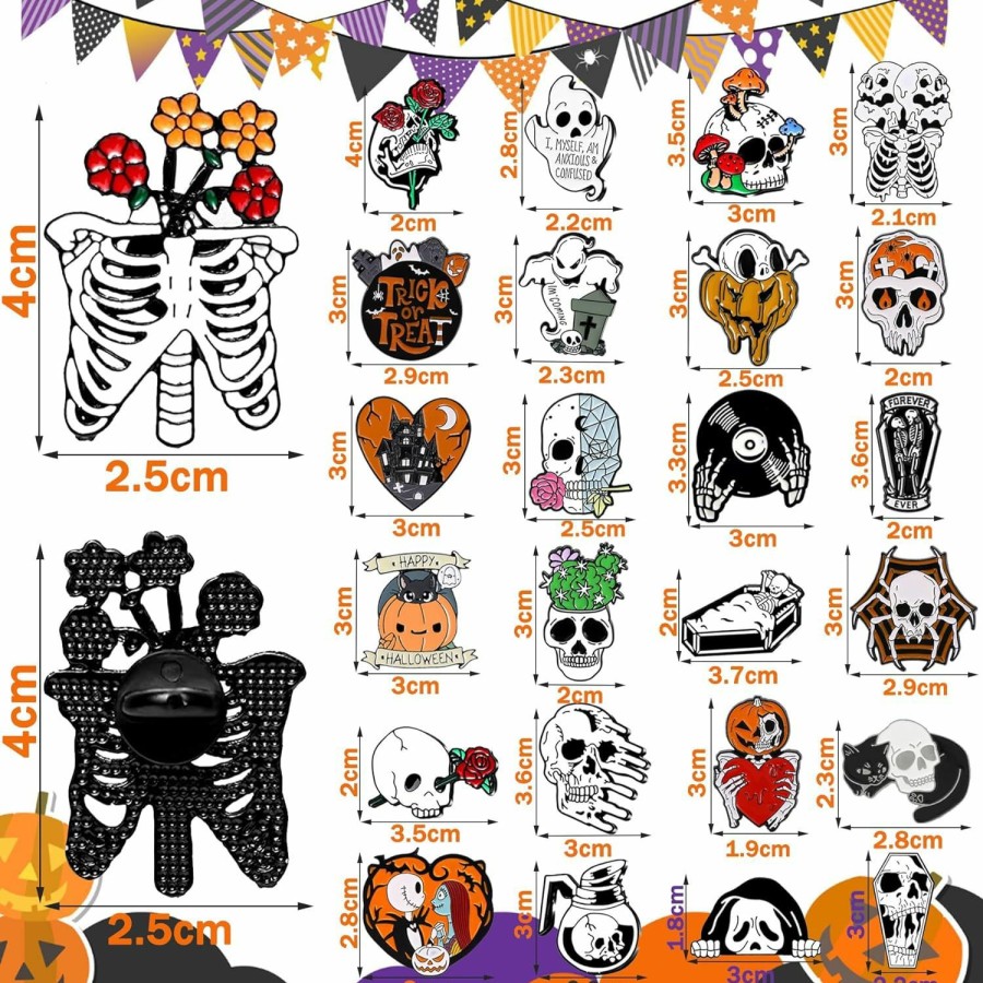 fiintrwa 25 Pcs Halloween Enamel Pins For Backpack, Cute Lapel Enamel Pins Anime Cat Skull Spooky Skeleton Enamel Pins Set Punk Horror Goth (25 Pcs) Online