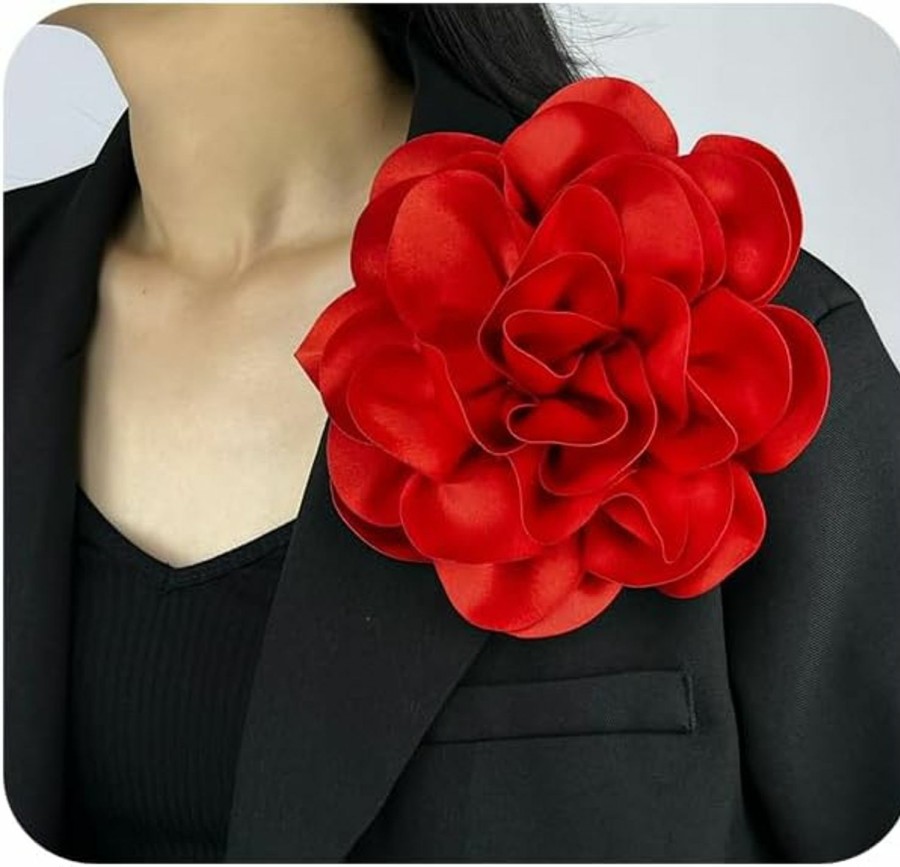 hadico Camellia Flower Brooches And Pins For Women Elegant Floral Brooch Pins Large Corsage Red Fabric Flowers For Dresses Weddings Prom Dance Party Hot