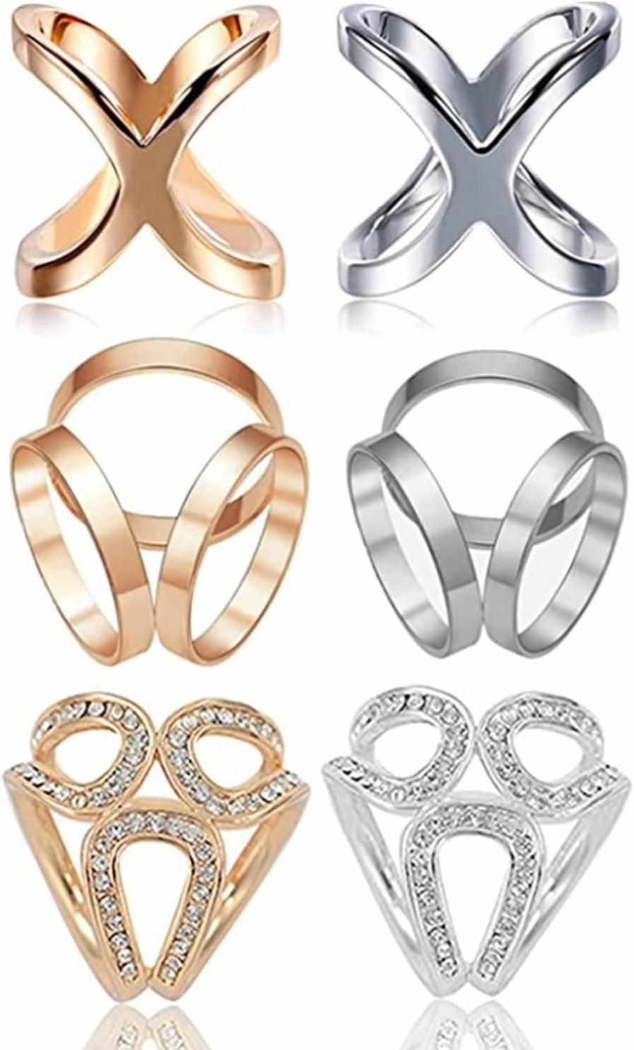 XHBTS Xhbts 6 Pcs Women'S Elegant X Shape Silk Scarf Clip Ring Crystal Rhinestone Scarves Clip Buckle Holder For Wedding Party Silver Rose Gold Hot