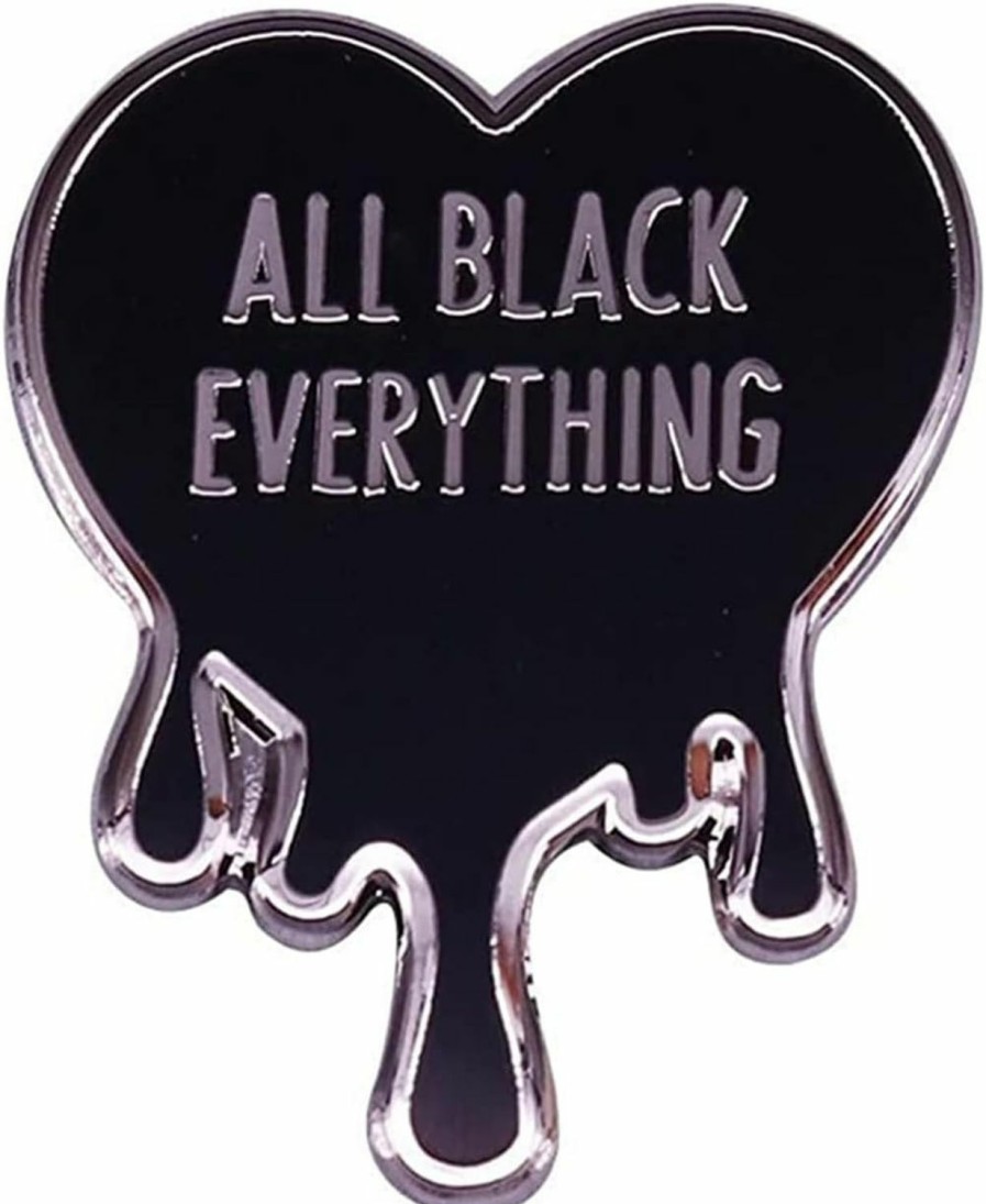 VNEWSCHI All Black Everything Heart Brooch Black Magic Words Badge Enamel Lapel Pin Diy Clothes Schoolbag Decoration Club Party Lover Girls Women Gift Clearance