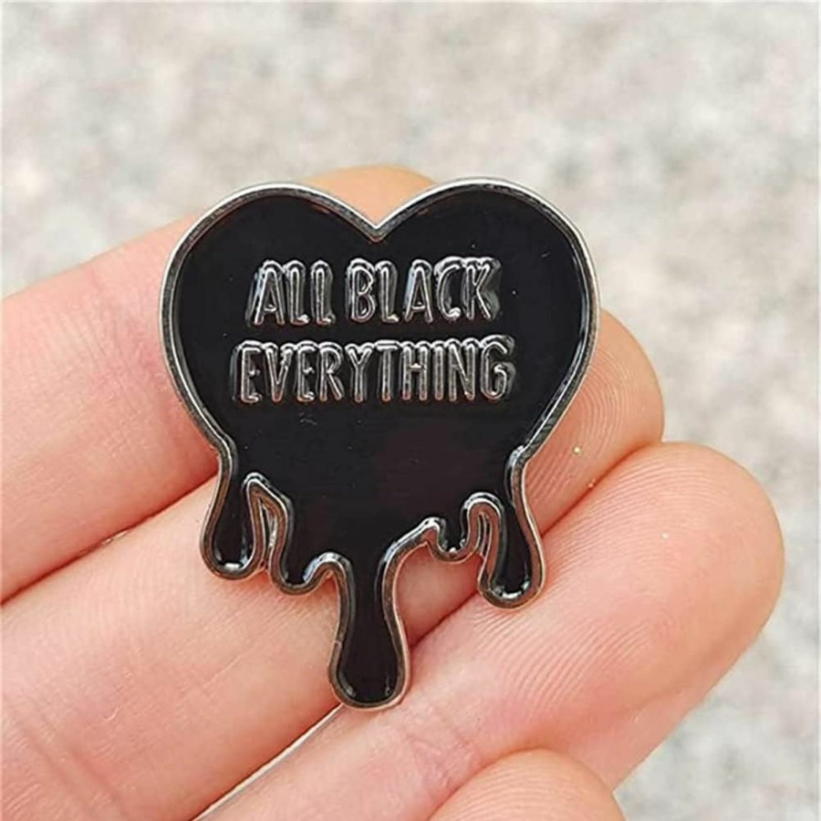 VNEWSCHI All Black Everything Heart Brooch Black Magic Words Badge Enamel Lapel Pin Diy Clothes Schoolbag Decoration Club Party Lover Girls Women Gift Clearance