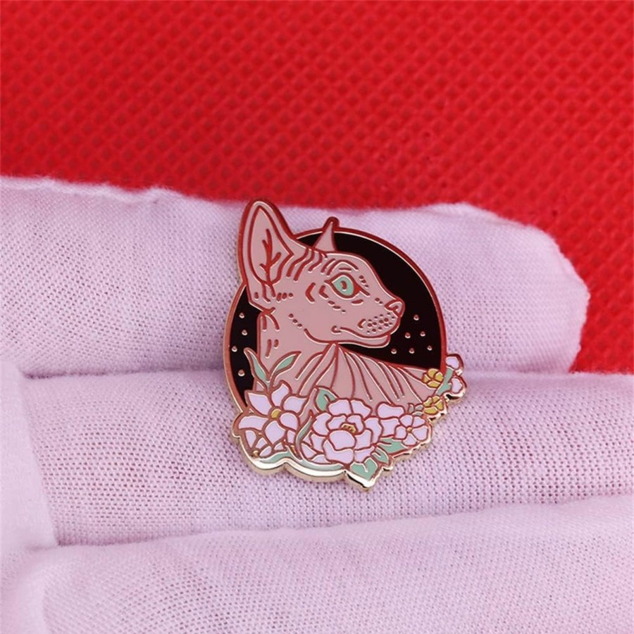 pmkvgdy Sphinx And Flower Hairless Cat Brooch Pins Enamel Cartoon Metal Badges Lapel Pin Cute Animals Brooches Badges For Women Men Fashion Pin Jewelry Gifts For Friends, Gold Hot