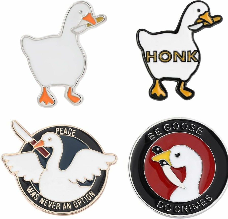 feimeng jewelry Goose Honk Knife Enamel Pins - 4Pcs Cartoon Game Naughty Goose Metal Brooches, Fashion Lapel Pins Badges Backpack Hat Accessories Wholesale