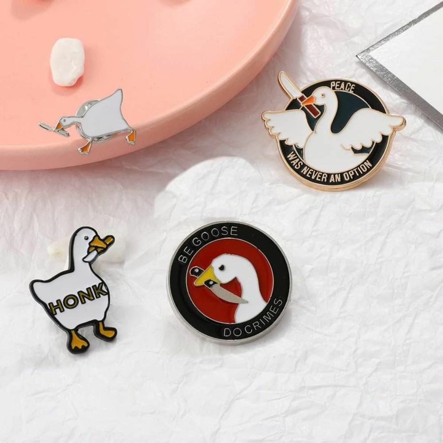 feimeng jewelry Goose Honk Knife Enamel Pins - 4Pcs Cartoon Game Naughty Goose Metal Brooches, Fashion Lapel Pins Badges Backpack Hat Accessories Wholesale