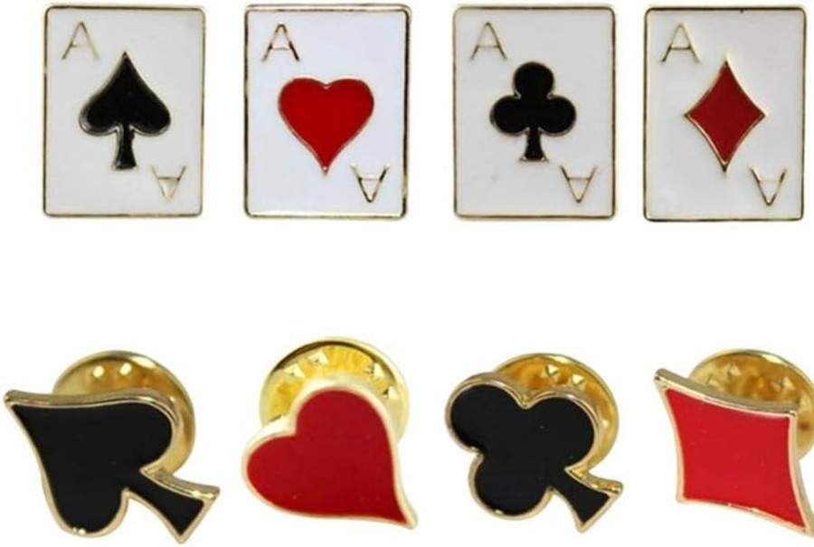 USHOBE Ushobe Heart Spade Aces Club Diamond Playing Card Suits Poker Playing Hand Cards Brooch Pin Poker Aces Lapel Pin Enamel Lapel Pin Set 8 Pcs/Set ( Random Style ) Wholesale