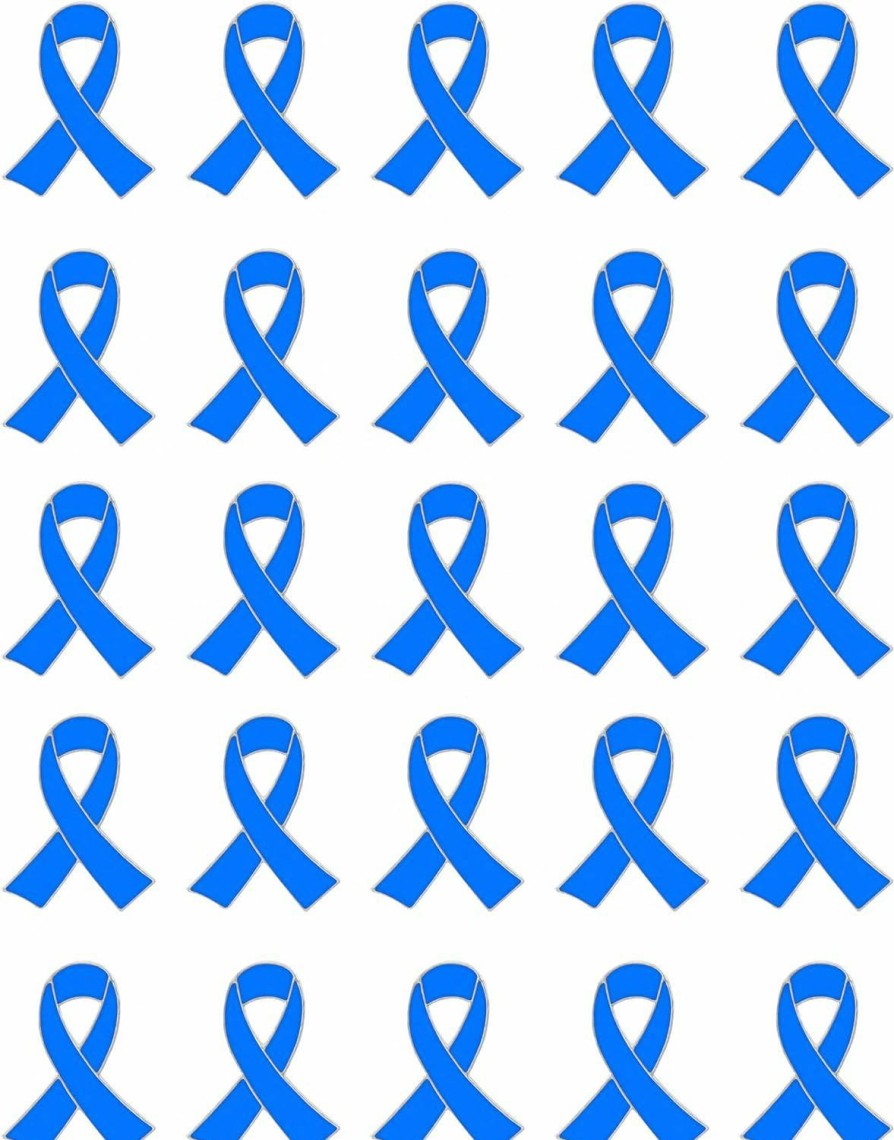 Joixy 25/50/100 Pcs Metal Blue Ribbon Enamel Lapel Pin Colon Cancer Awareness Product Blue Ribbon Pins Bulk Hot