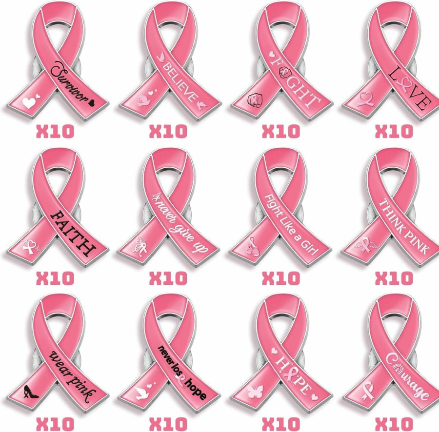 Crowye Breast Cancer Awareness Lapel Pins Women Bulk 12 Inspirational Pink Ribbon Gifts Pins Brooches Breast Cancer Awareness Support Favors Items For Breast Cancer Month Event Charity Fundraising New